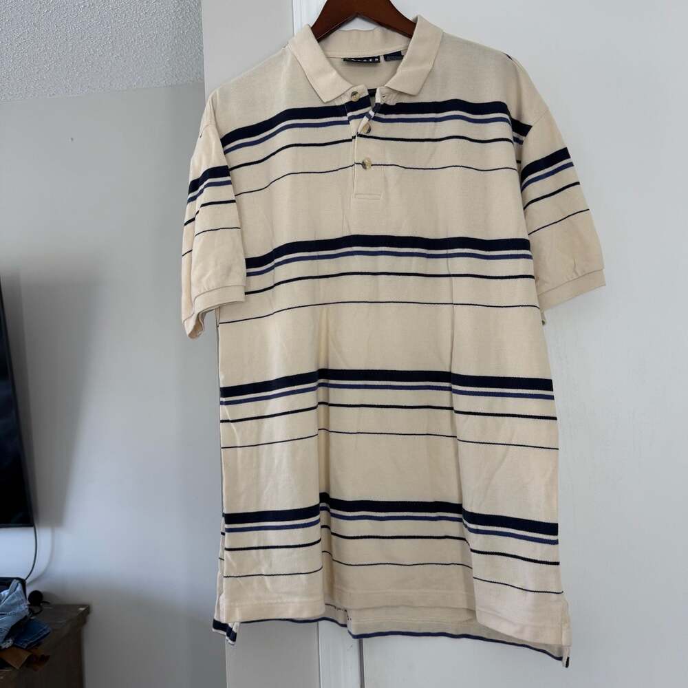 Vintage Trader Bay 100% Cotton Striped Short Sleeve Polo Shirt Size L